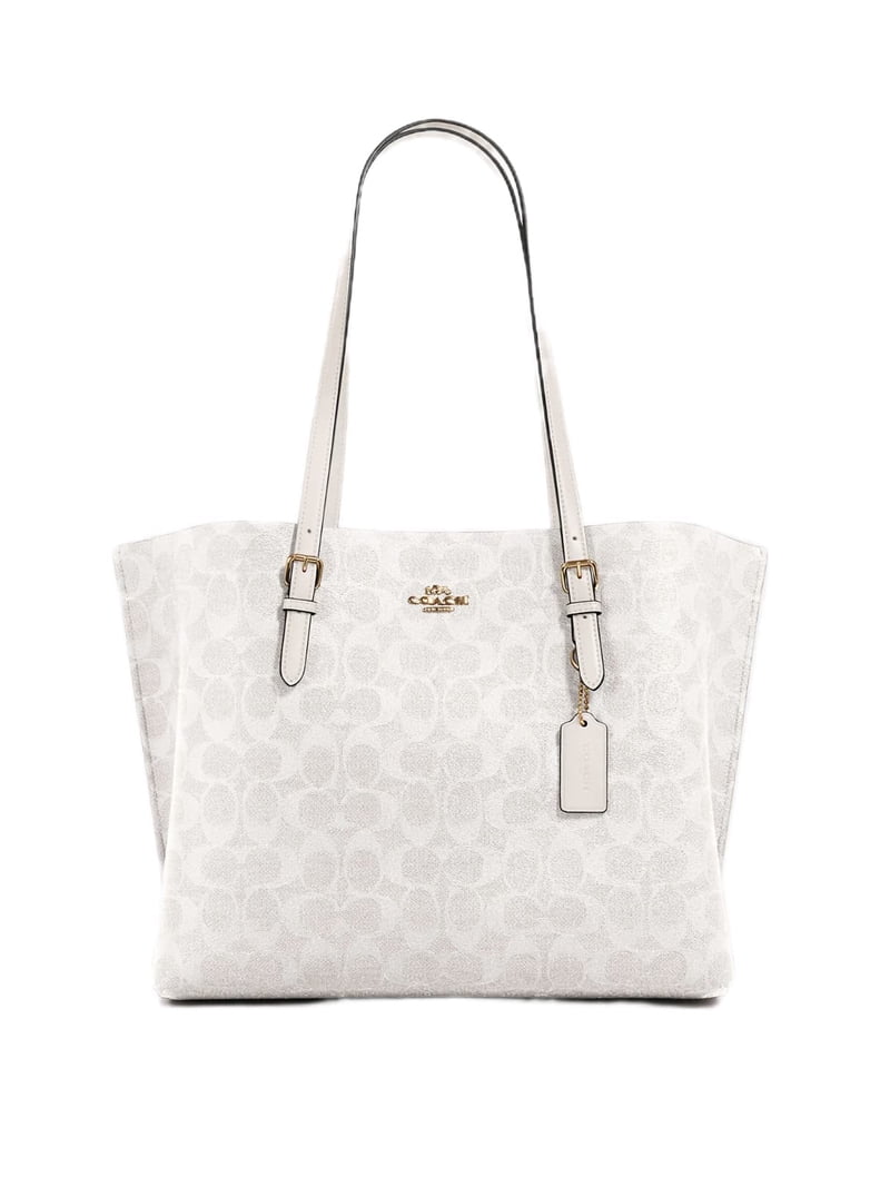 Coach Leather Bag - Mollie Tote 25, Signature Canvas in Chalk 