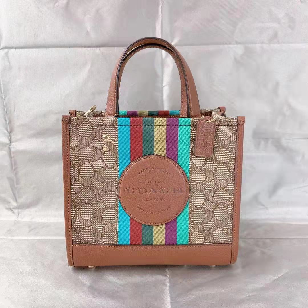 Coach Dempsey Tote 22 With Houndstooth Print And Patch