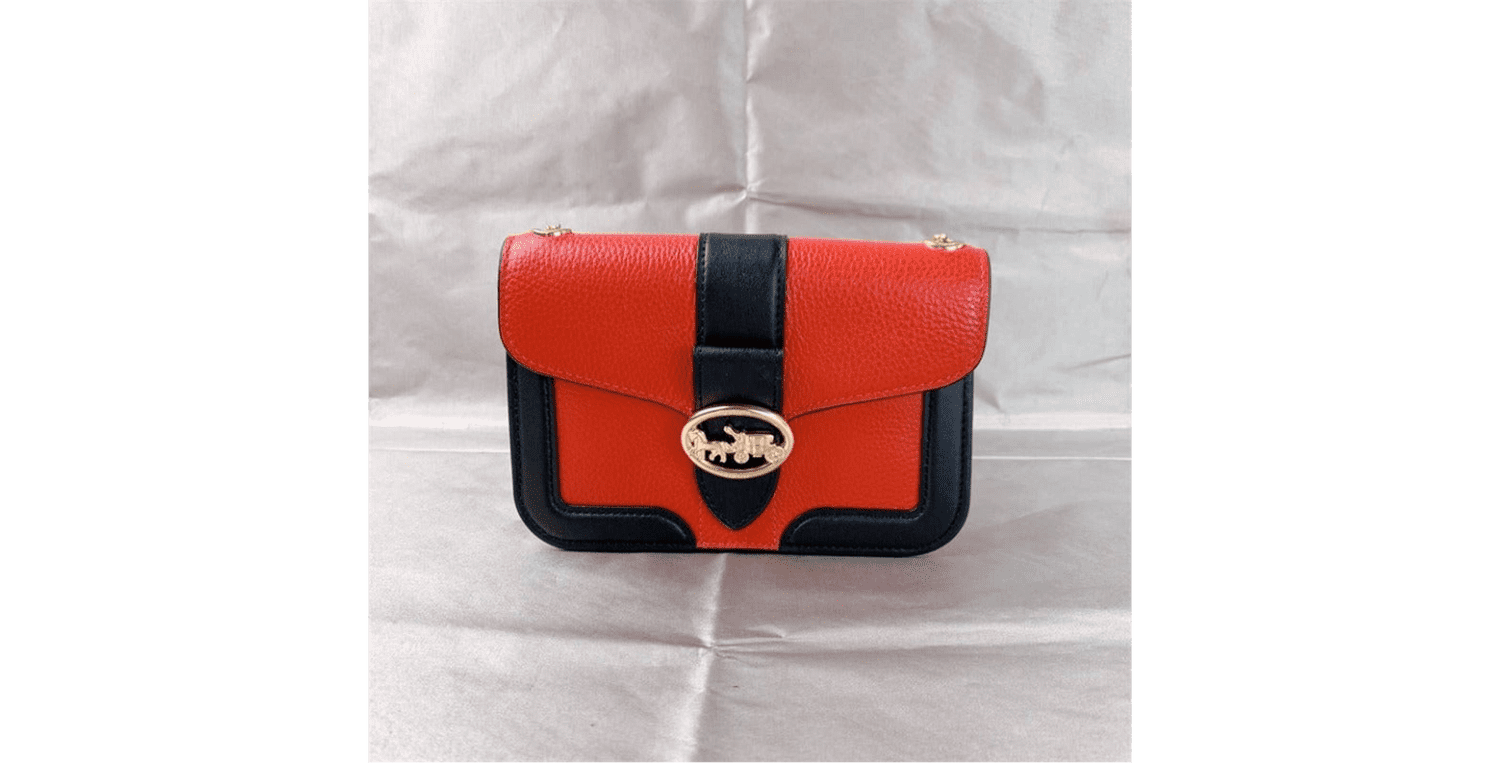 Coach (C6440) Small Colorblock Bright Poppy Pebble Leather Georgie Crossbody  Bag 