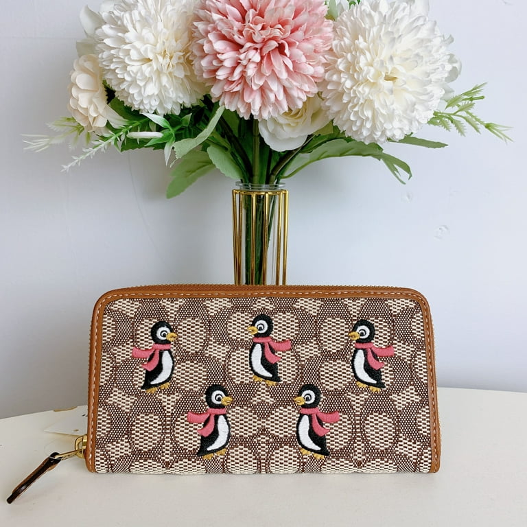 Coach C7721 Accordion Zip Wallet In Signature Textile Jacquard With Penguin  Motif IN Cocoa Burnished Amb