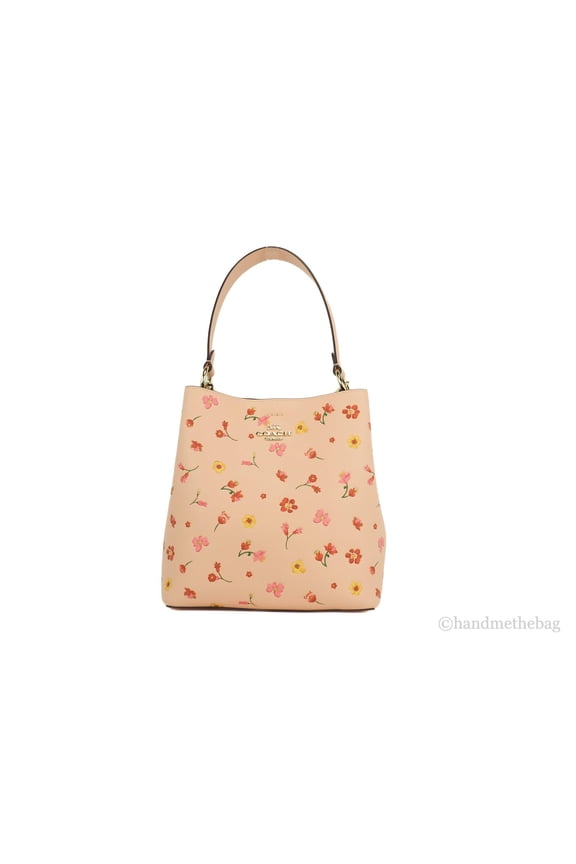 (C8214) Large Leather Faded Blush Mystic Floral Town Bucket Handbag Purse