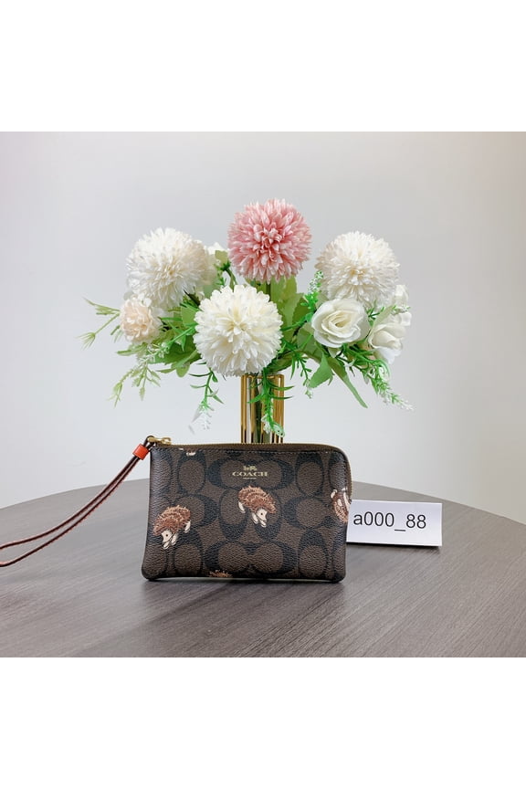 CC433 Corner Zip Wristlet In Signature Canvas IN Brown Black Multi