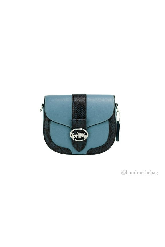 (CD323) Snake Embossed Pebbled Leather Georgie Saddle Bag Crossbody Handbag (Indigo Multi)