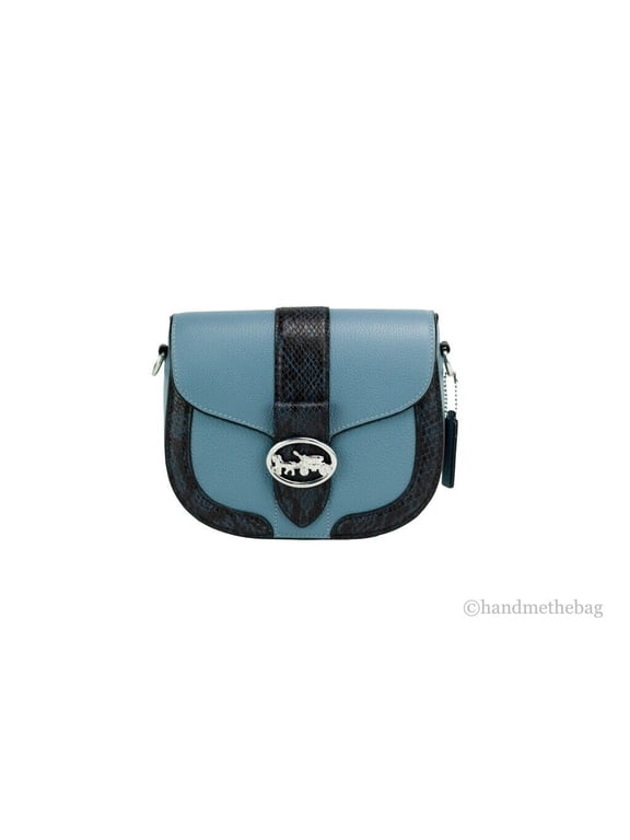 (CD323) Snake Embossed Pebbled Leather Georgie Saddle Bag Crossbody Handbag (Indigo Multi)