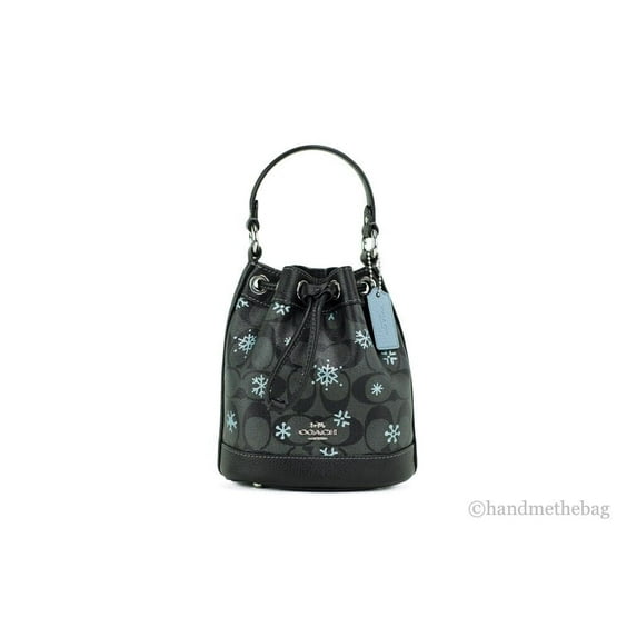 Coach (CE587) Dempsey 15 Small Snowflake Print Black Coated Canvas Bucket Bag
