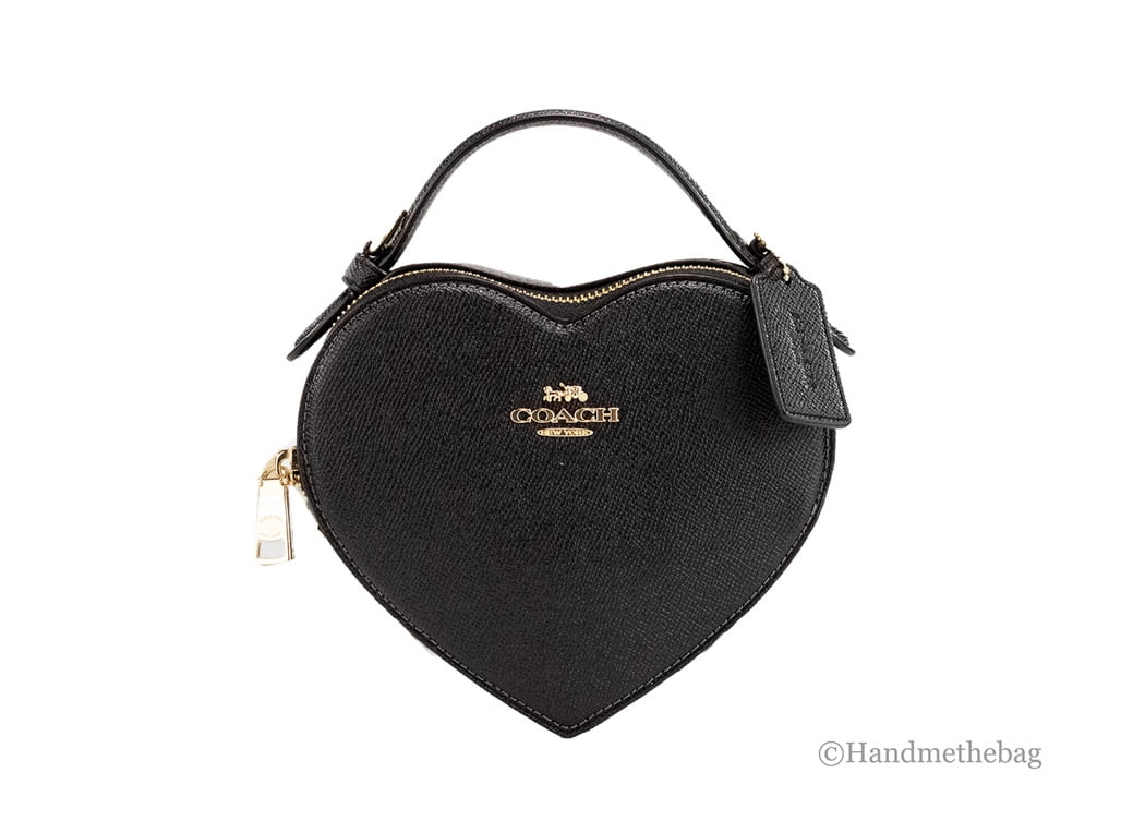 Coach (CE652) Heart Small Black Crossgrain Leather Crossbody Handbag Purse  