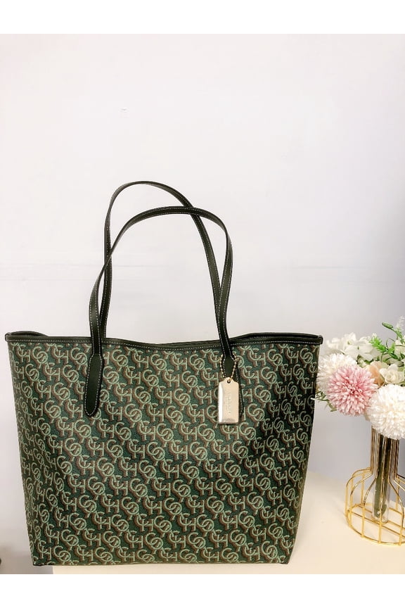 CF342 City Tote With Coach Monogram Print IN Green