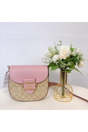 CF410 Morgan Saddle Bag In Signature Canvas In Gold/Lt Khaki/Powder Pink M