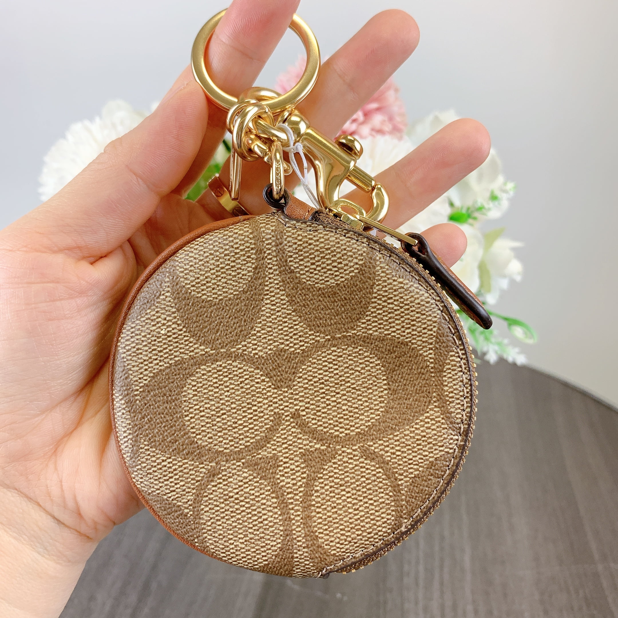 Coach CG762 Circular Coin Pouch Bag Charm In Signature