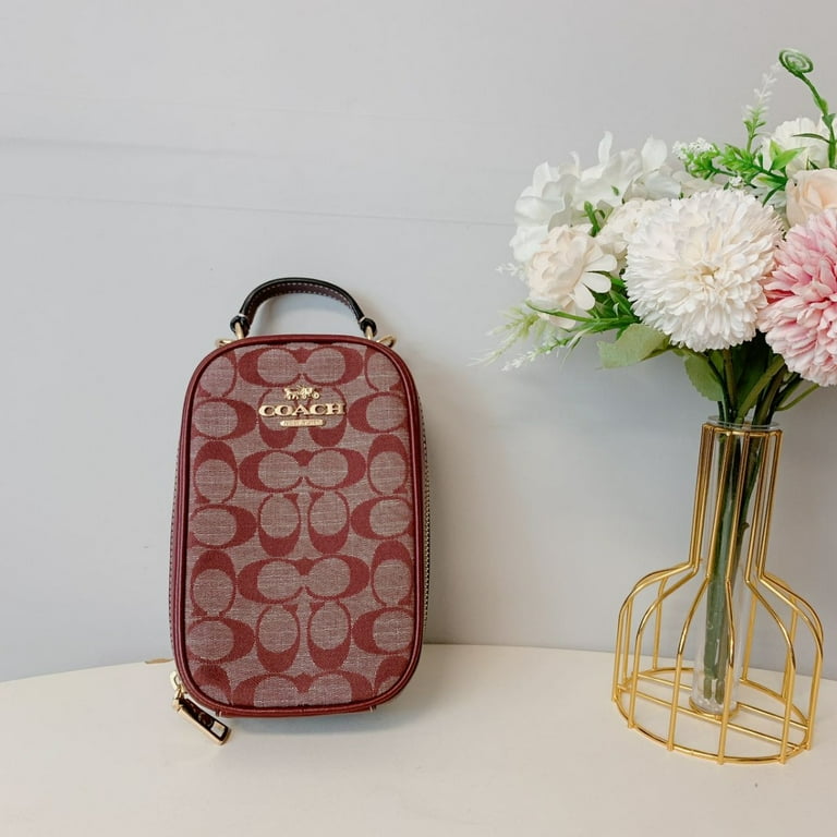 Coach Eva Phone Crossbody Bag in Signature Chambray, Wine Multi