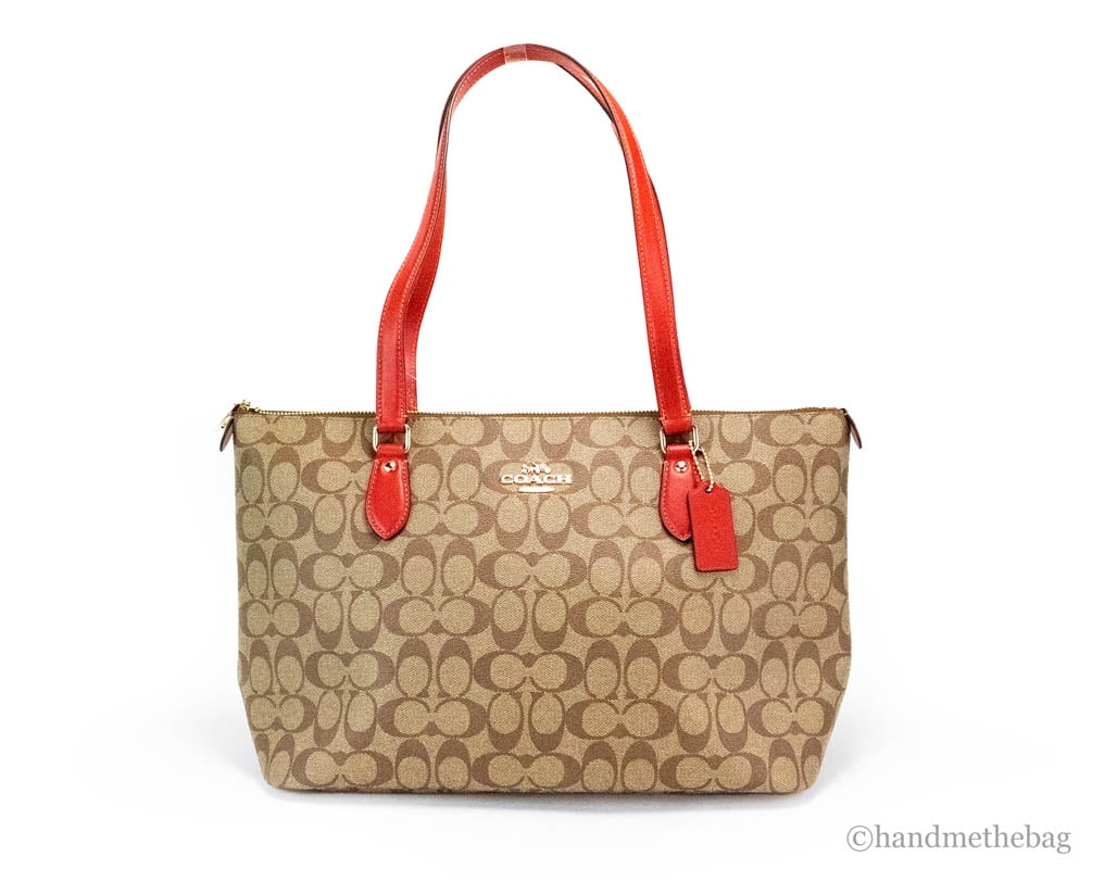 Coach CH504 Gallery Khaki Red Signature Coated Canvas Tote Shoulder Handbag Walmart