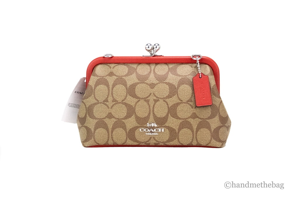 Authentic COACH Pink Signature Stripe Top Handle Pouch (41206), Luxury,  Bags & Wallets on Carousell