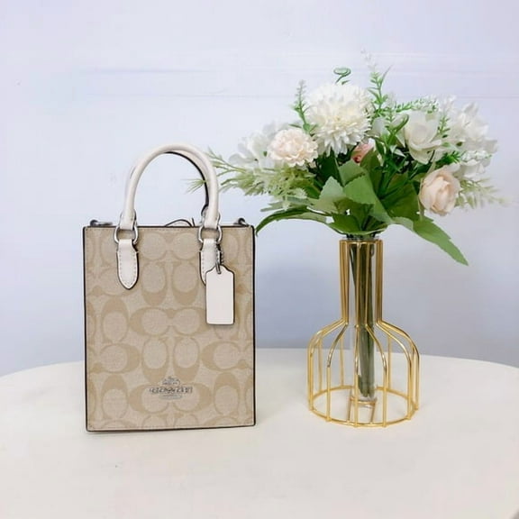 Coach CJ494 North South Mini Tote In Signature Canvas IN LIGHT KHAKI CHALK