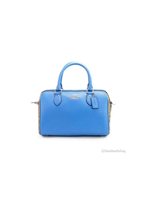 (CJ592) Rowan Mixed Racer Blue Canvas Leather Colorblock Satchel Bag Purse