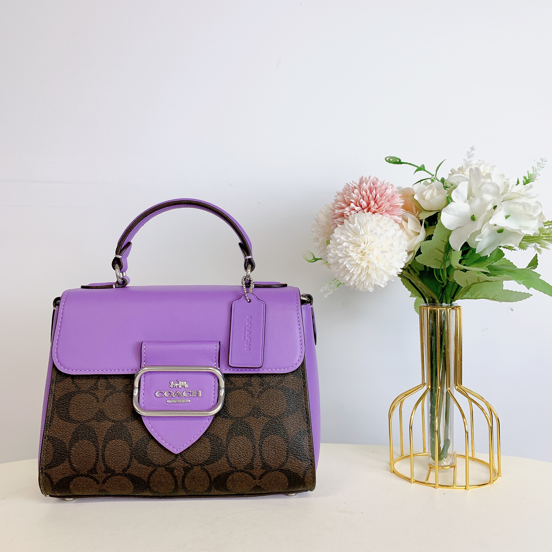 Coach CJ614 Top Handle Satchel In Signature Canvas IN Brown Iris