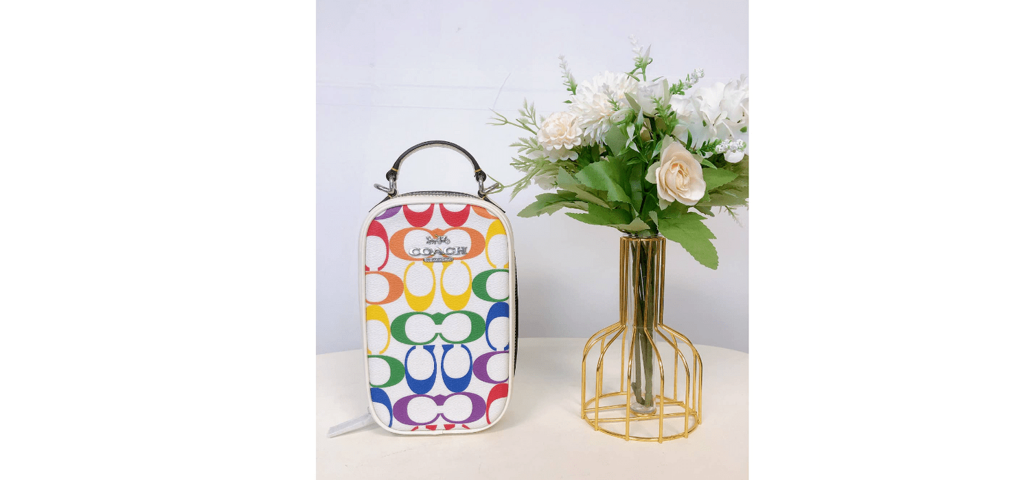 Coach Women s Leather Rainbow Signature Monogram Canvas Crossbody Handbag White Walmart