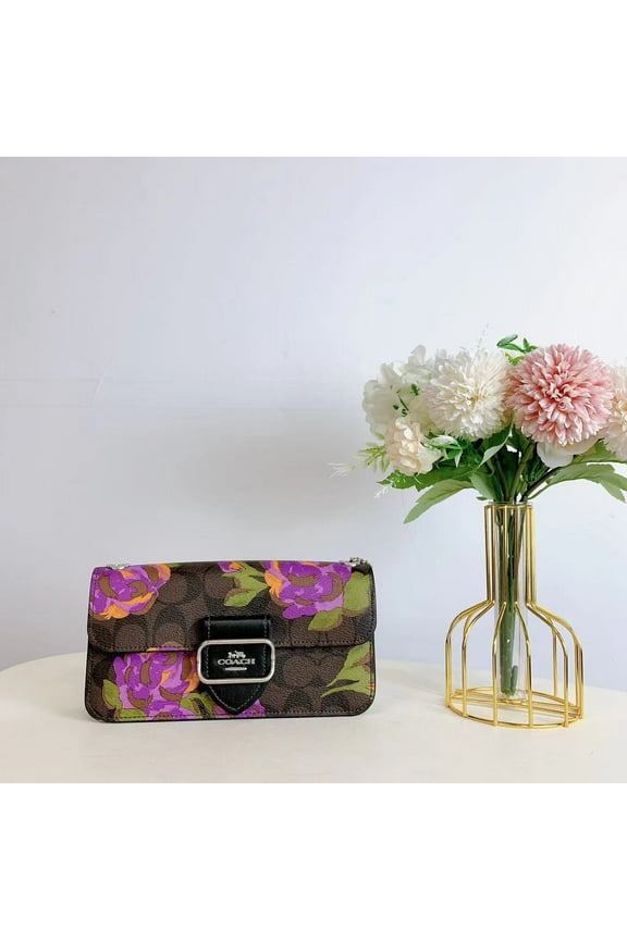 CL476-SVW1Q Women's Morgan Rose Printed Canvas Crossbody Bag