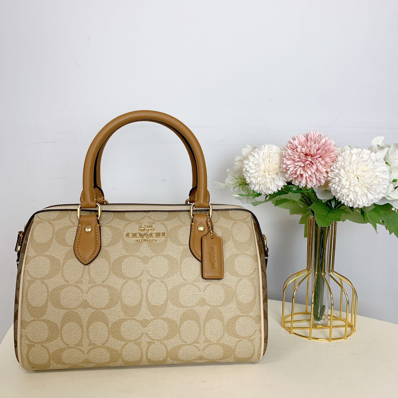 Coach CS185 Rowan Satchel Bag In Blocked Signature Canvas IN Light