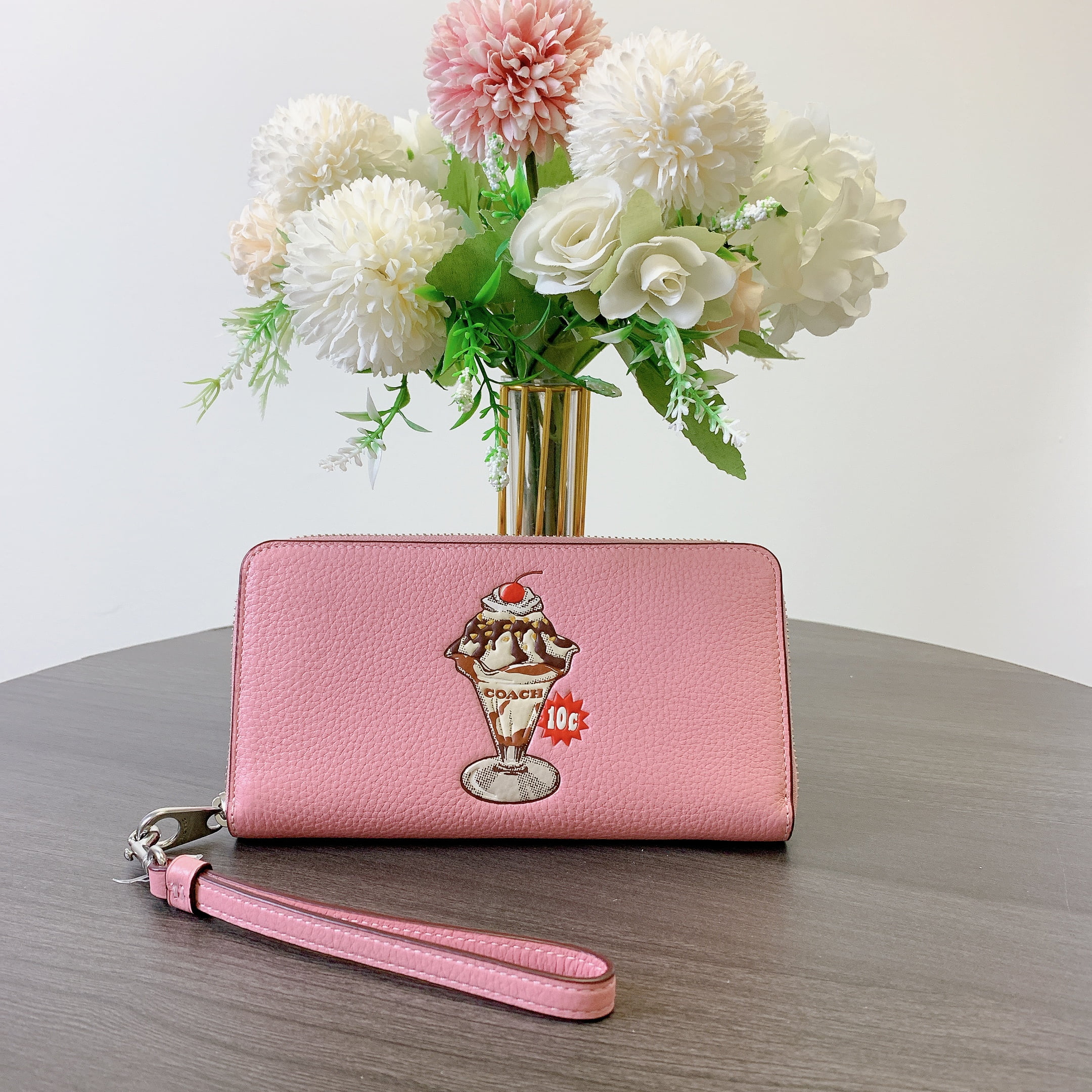 Coach CU380 Long Zip Around Wallet With Sundae Graphic IN Cherry Blossom