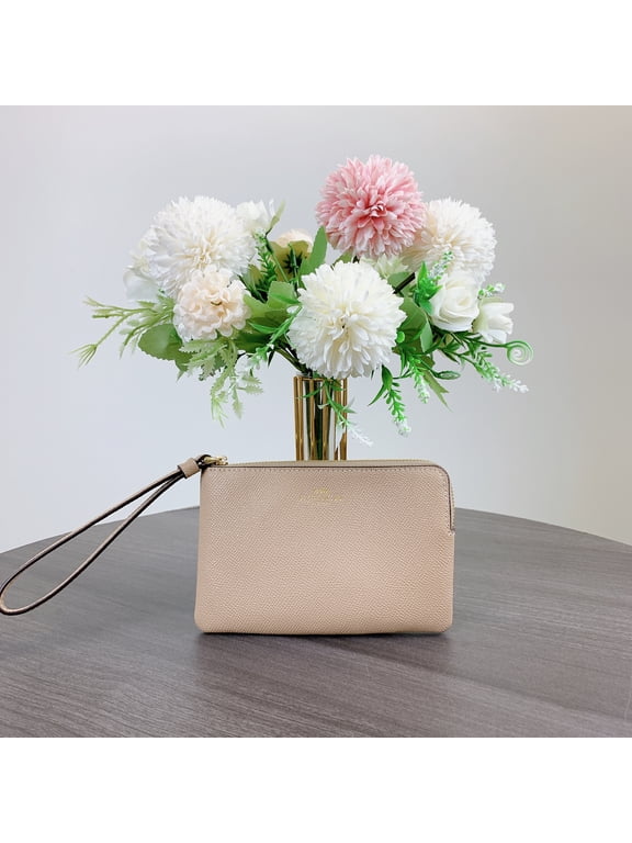 Women's Small Corner Zip Crossgrain Leather Wristlet (TAUPE)