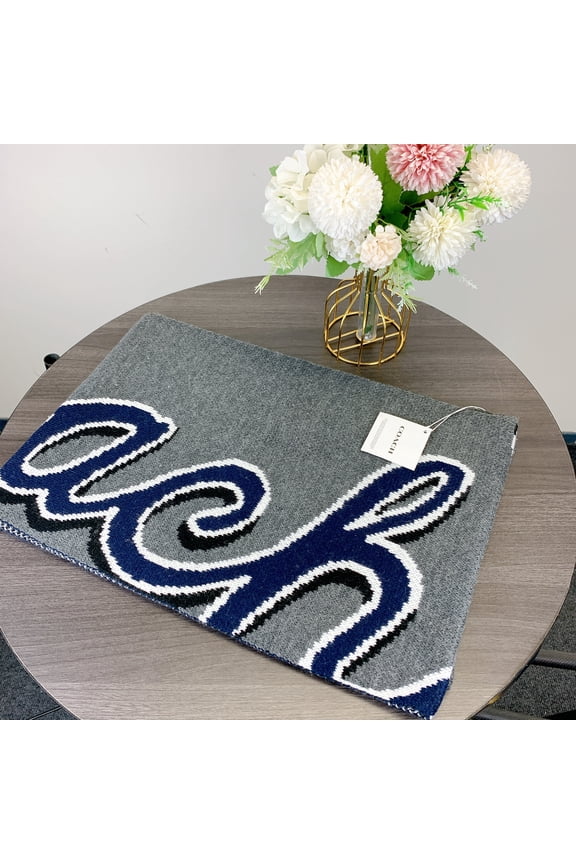 CY038 Coach Script Print Knit Muffler IN Navy