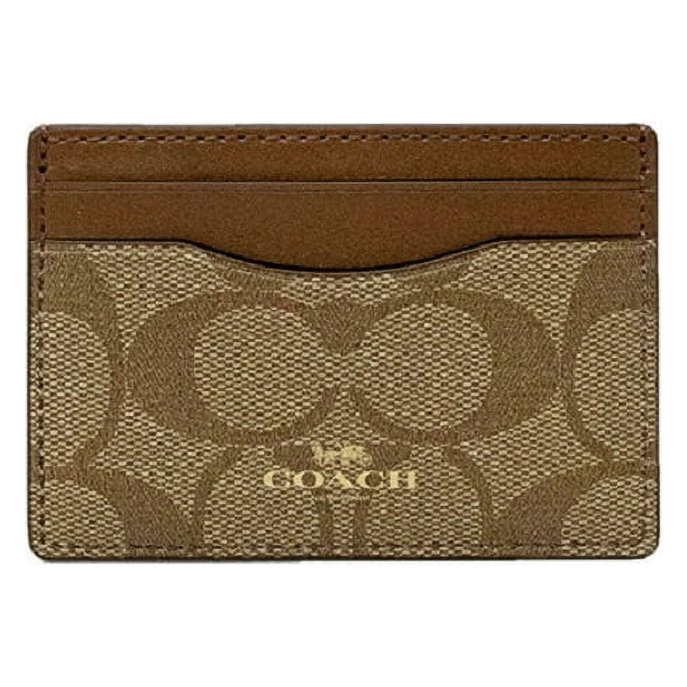 Coach Card Case in Signature Canvas Khaki Saddle