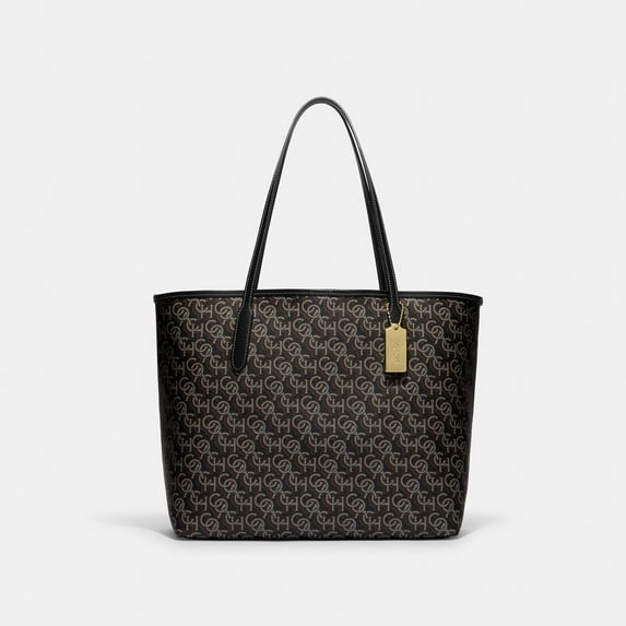 Coach City Tote With Signature Monogram Print in Gold/Black