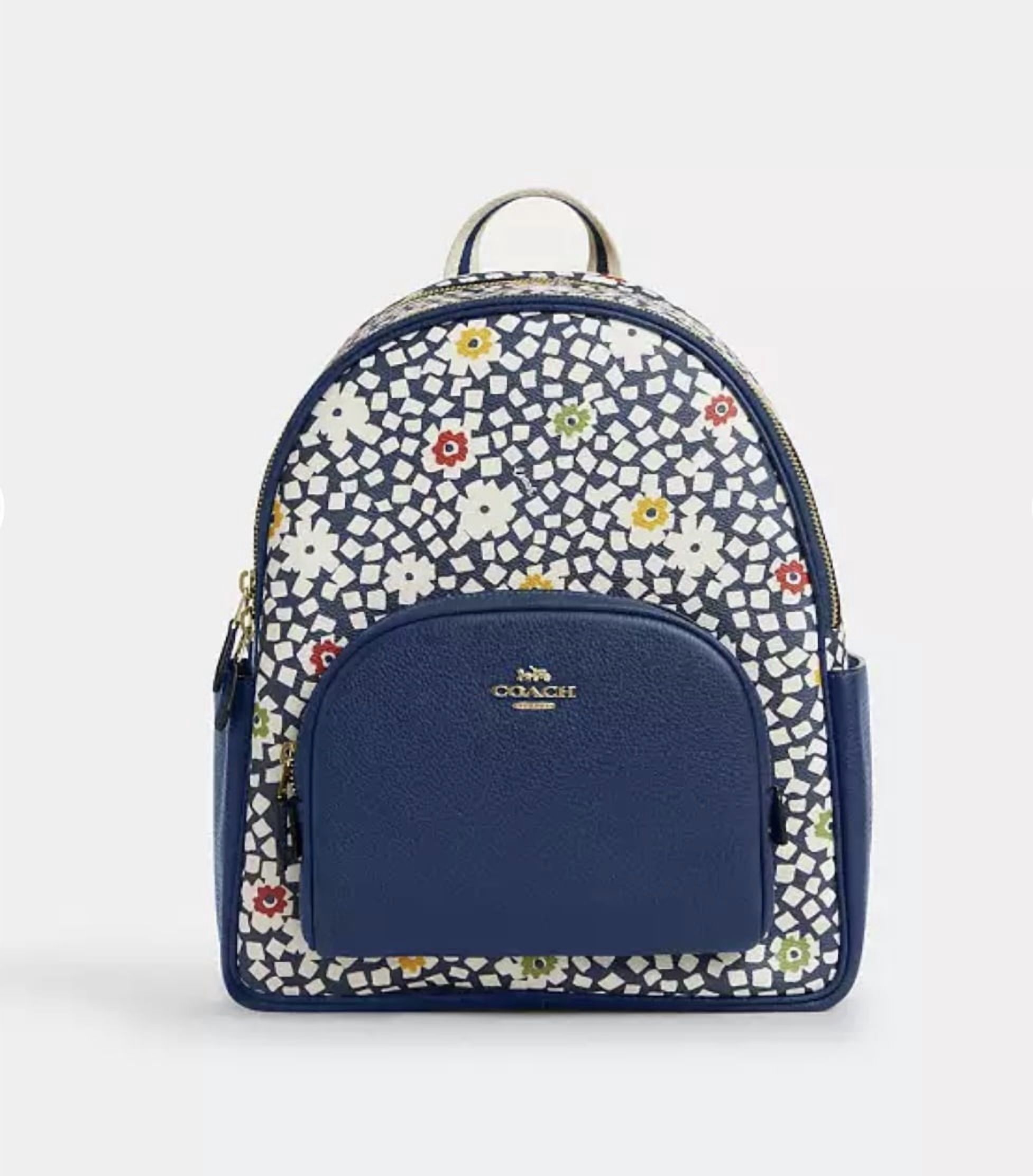 Coach Floral Print Signature Backpack Coach black and brown signature floral backpack main image 4