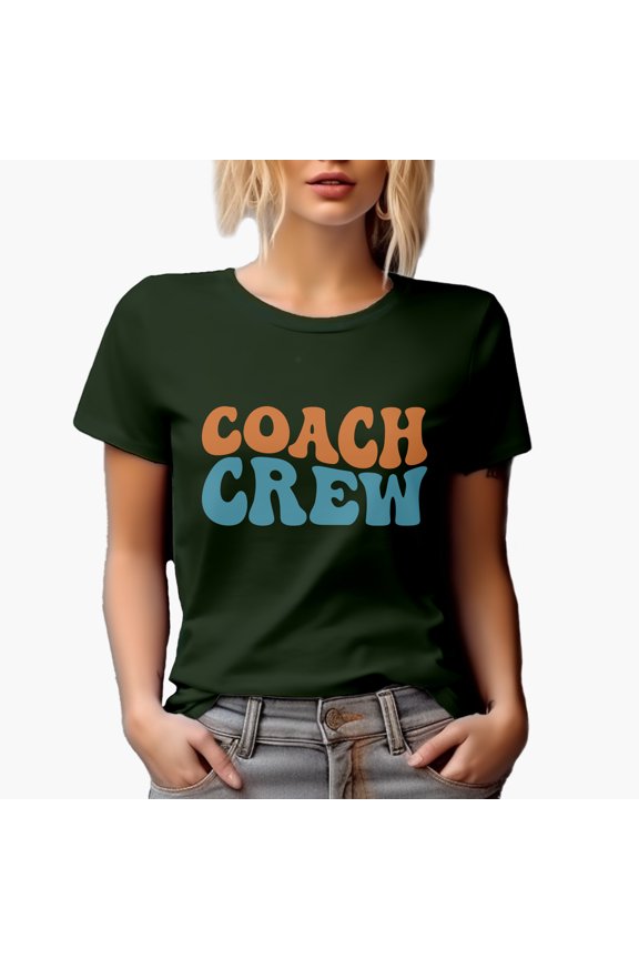 Coach Crew, Coaching Themed, Groovy Retro Wavy Text Merch Gift, Military Green T-Shirt, Medium