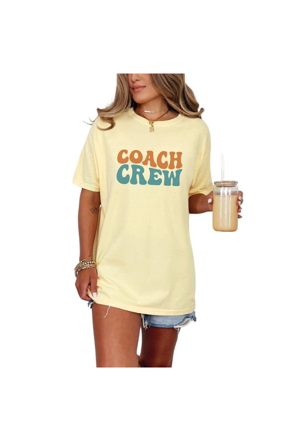Coach Crew, Groovy Retro Wavy Text, Butter Comfort Colors T-Shirt, Small