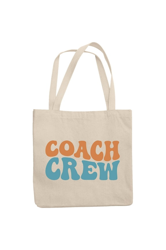 Coach Crew, Groovy Retro Wavy Text Merch Gift, 12oz Canvas Tote Bag