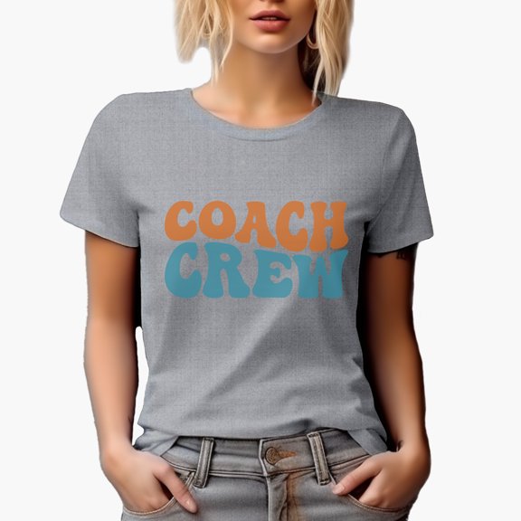 Coach Crew, Groovy Retro Wavy Text Merch Gift, Heather Grey T-Shirt, Large