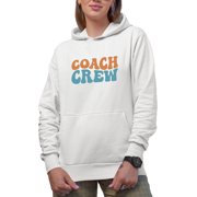 Coach Crew, Groovy Retro Wavy Text Merch Gift, White Hooded Sweatshirt or Hoodie, 3XL