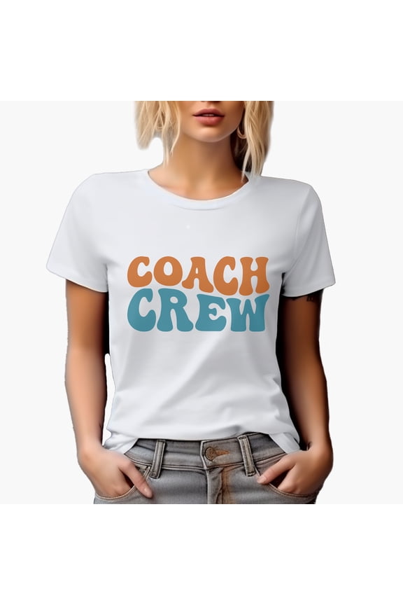 Coach Crew, Groovy Retro Wavy Text Merch Gift, White T-Shirt, 3XL