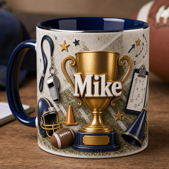 Coach Dad Accent Mug Custom Football Trophy Coffee Mug for Father’s Day Gift