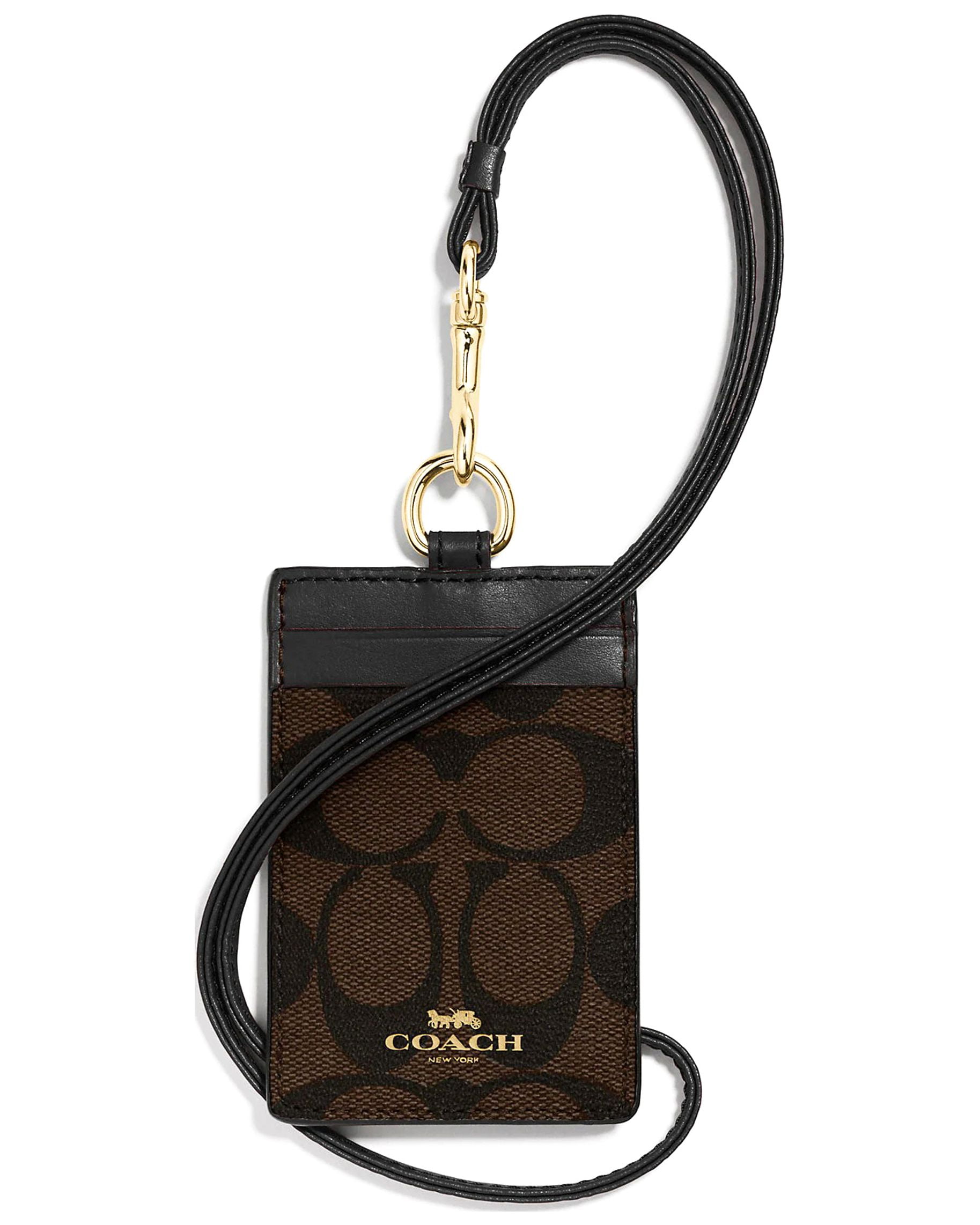 Coach Detachable Lanyard Female Card Case, Leather, Brown/Black