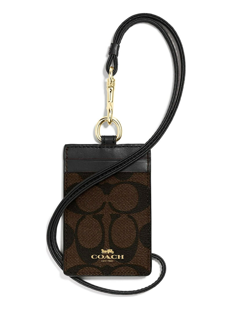 Coach Black Leather Key/ Card Holder Strap with Gold Tone Horsebit Amazon.com : Coach ID Lanyard Badge Holder In Crossgrain  main image 3