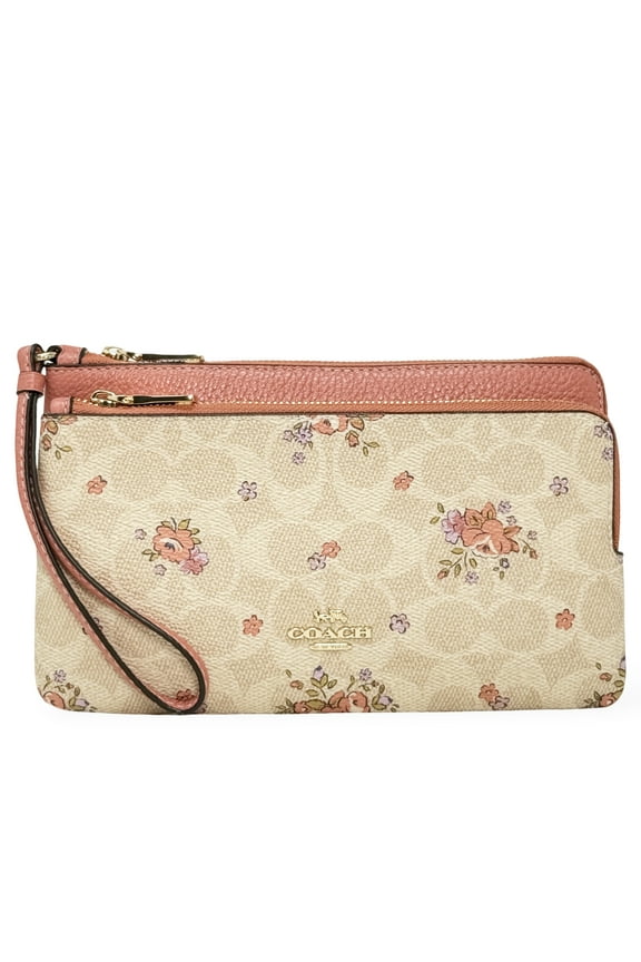 Double Zip Wristlet With Signature Canvas With Floral Print