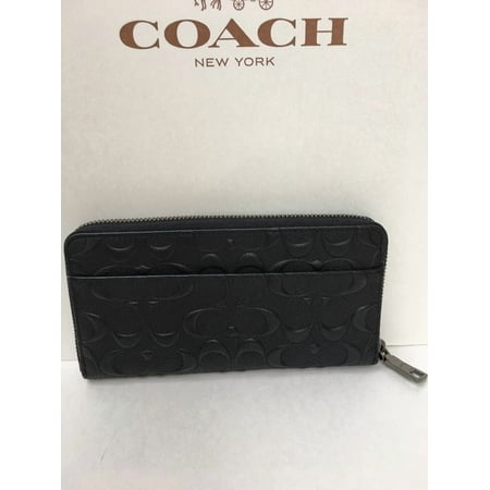 Coach Embossed Signature logo Durable Leather Long Wallet – Black