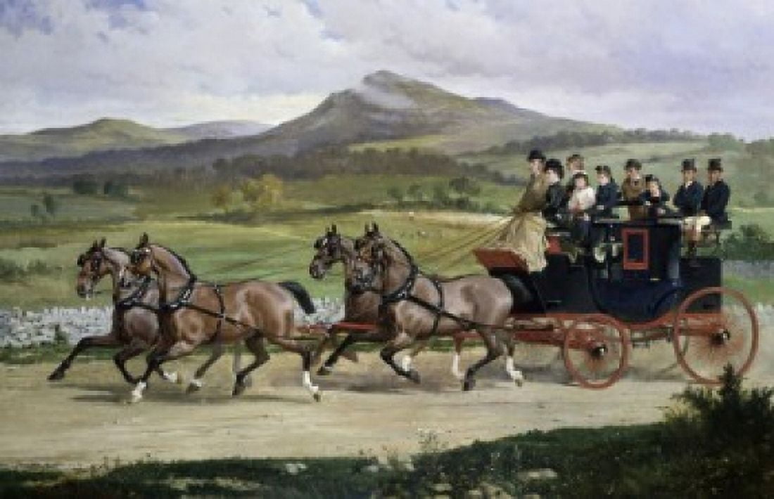 Coach & Four Horses on the Open Road Alfred F de Prades (19th C) Canvas Art - Alfred F de Prades (18 x 24)