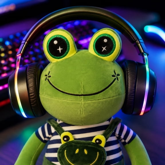 Coach Frog Stuffed Animal, Cute Plush Toy with Star Eyes and Backpack, Soft Collectible Figurine for Desk Shelf Decor