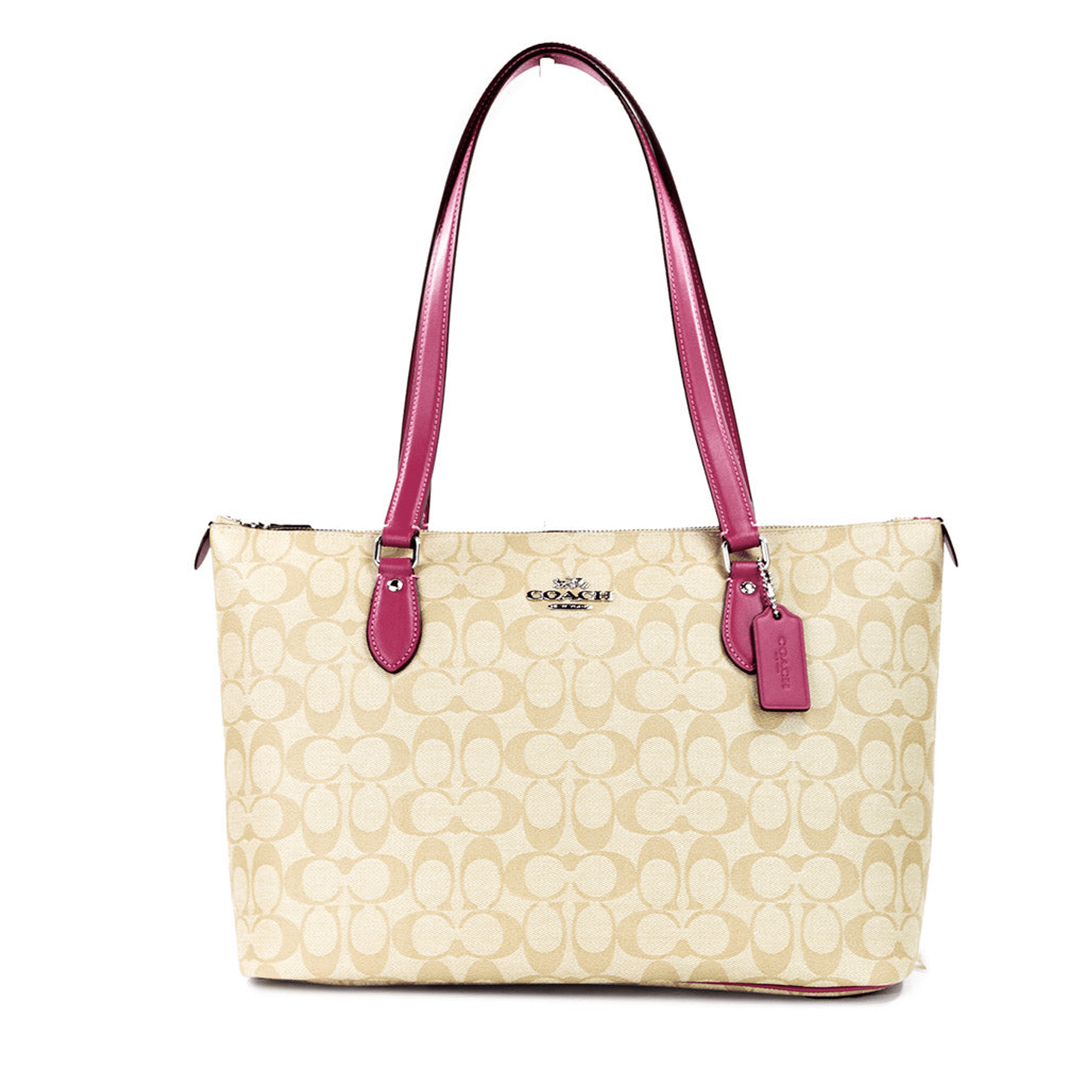 Coach Gallery Signature Tote Shoulder Bag, Light Khaki Raspberry 