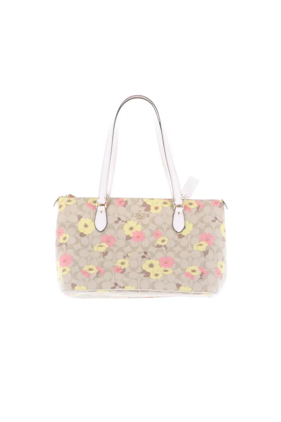 Gallery Tote In Signature Canvas With Floral Cluster Print (Gold/Light Khaki Multi)
