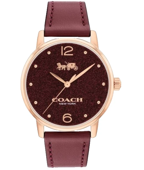 Coach Grand 14504434 Cranberry Logo Dial Leather Strap 36MM Womens