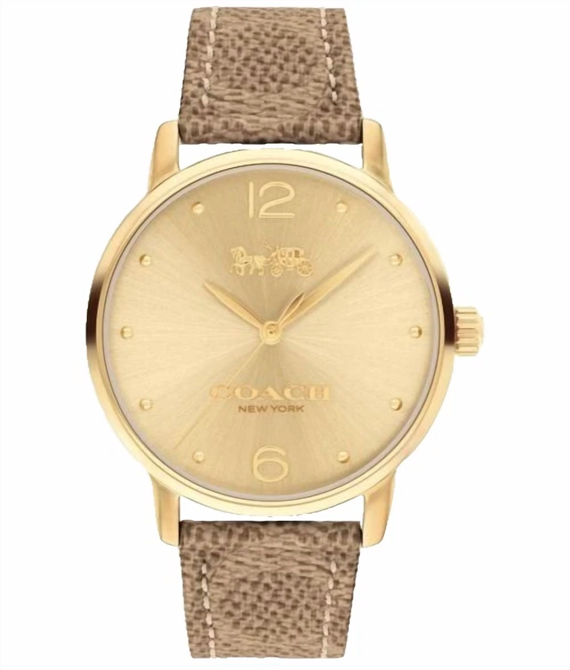 COACH Grand 14504436 Gold Logo Dial Brown Leather Strap 36MM Womens Watch
