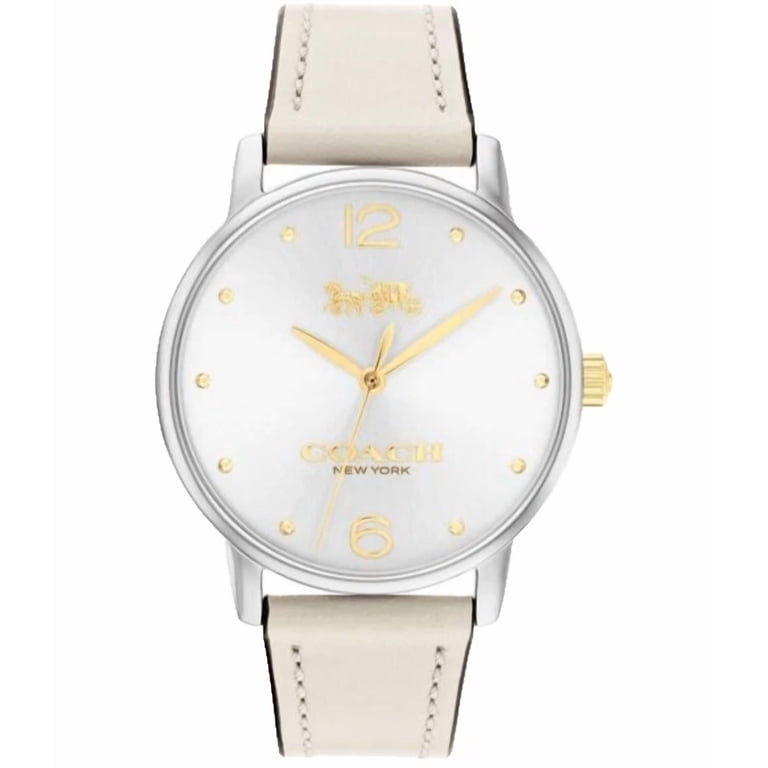 Coach Grand 14504453 Silver White Logo Dial Leather Strap 