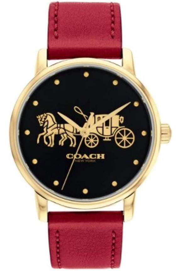 Grand Black Dial Carriage Design Red Leather Strap Womens Watch