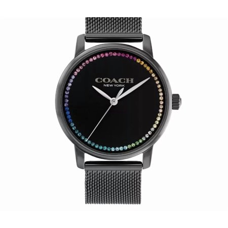 Coach Grand Black Dial Rainbow Crystals Black Mesh Band Watch 14504070