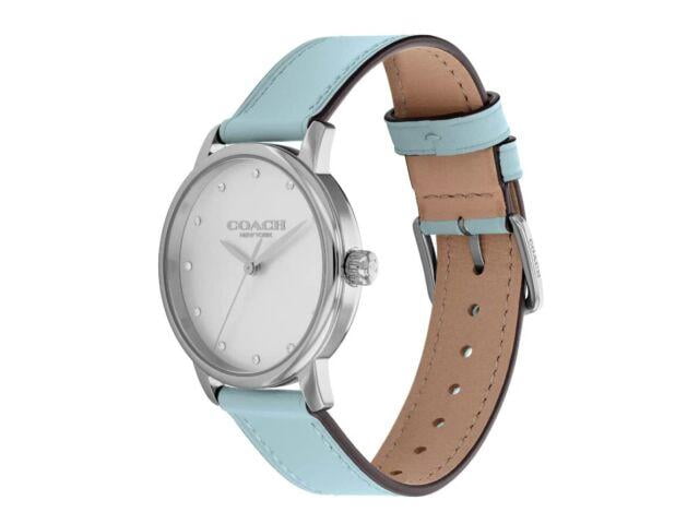 Coach Grand Watch With 36mm Silver Face & Blue Tone Leather Band