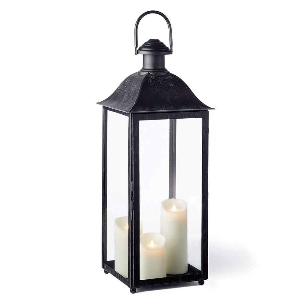 Black Ceramic Hanging Candle Lantern with Clear Glass Panels